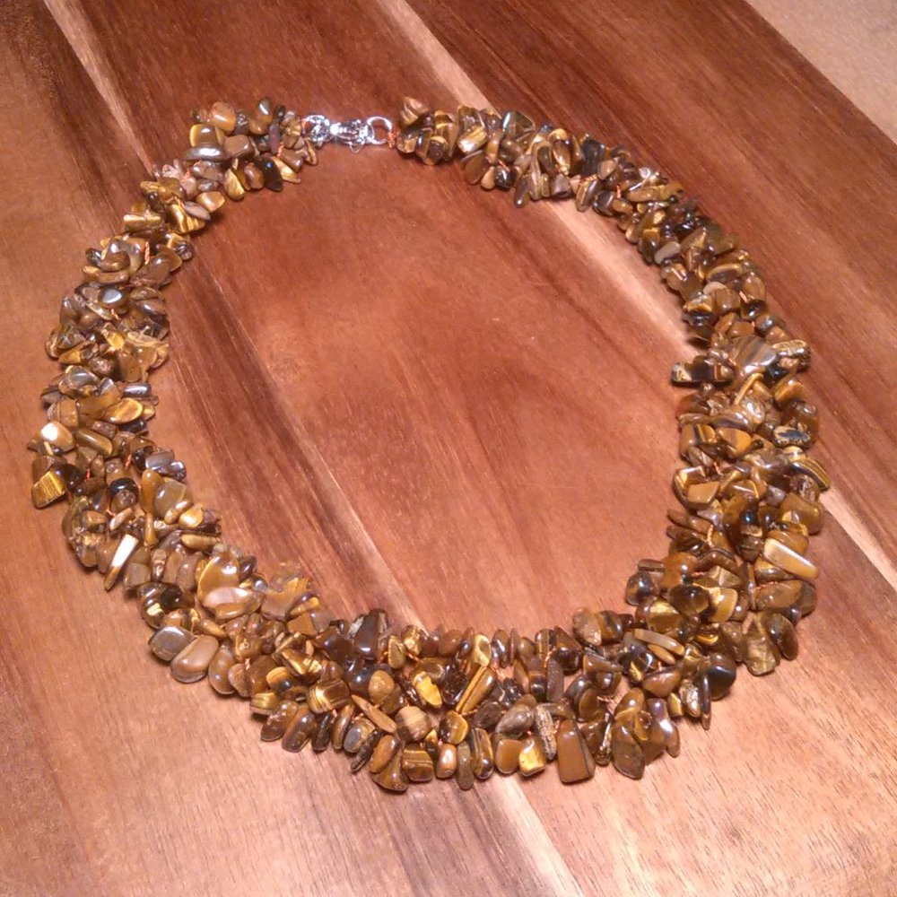 Tiger's Eye Chips Stainless Steel Necklace